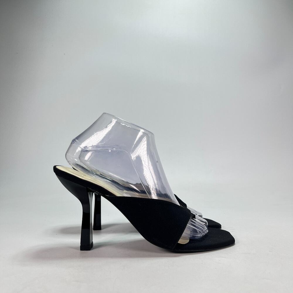 Nina Black Square Toe Elegant Stiletto Thong Heeled Sandals Women's Size 9.5M